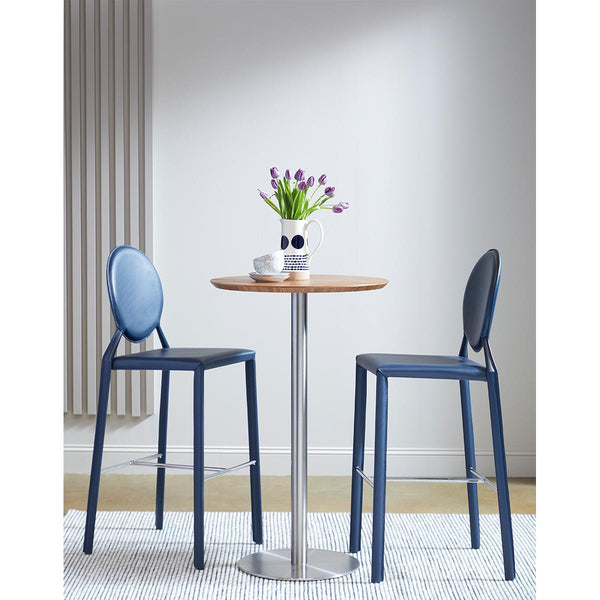 Cookie-B 26" Bar Table in Walnut with Brushed Stainless Steel Column and Base