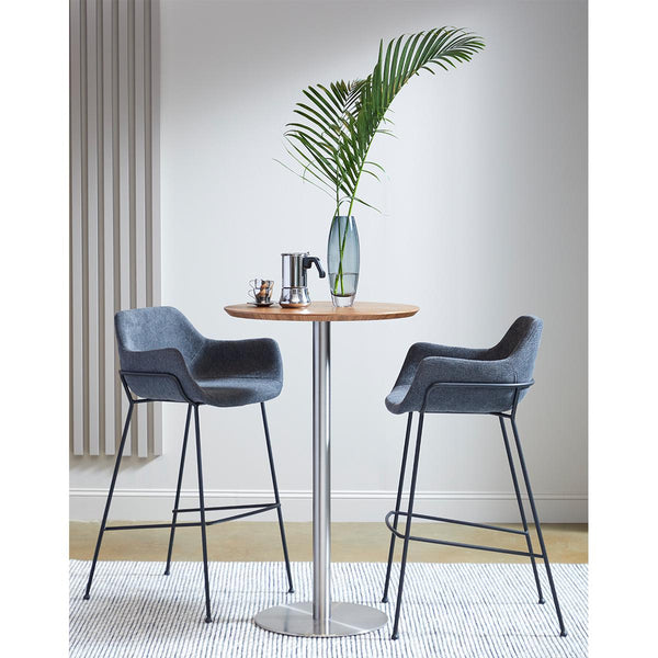 Cookie-B 26" Bar Table in Walnut with Brushed Stainless Steel Column and Base