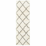 2’ x 8’ Ivory and Gray Geometric Lattice Runner Rug