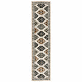 2’ x 8’ Abstract Ivory and Gray Geometric Indoor Runner Rug