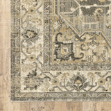 2’ x 8’ Beige and Gray Traditional Medallion Indoor Runner Rug