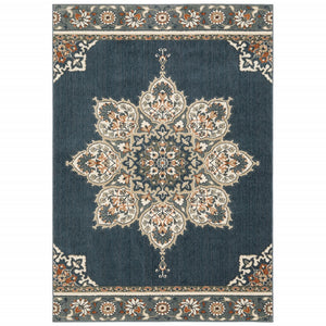 5’ x 7’ Blue and Beige Floral Medallion Indoor Area Rug