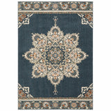 5’ x 7’ Blue and Beige Floral Medallion Indoor Area Rug