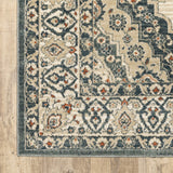 5’ x 7’ Vintage Beige and Blue Indoor Area Rug