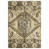 Tan and Gold Central Medallion Indoor Runner Rug