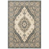 7’ x 9’ Vintage Beige and Blue Indoor Area Rug