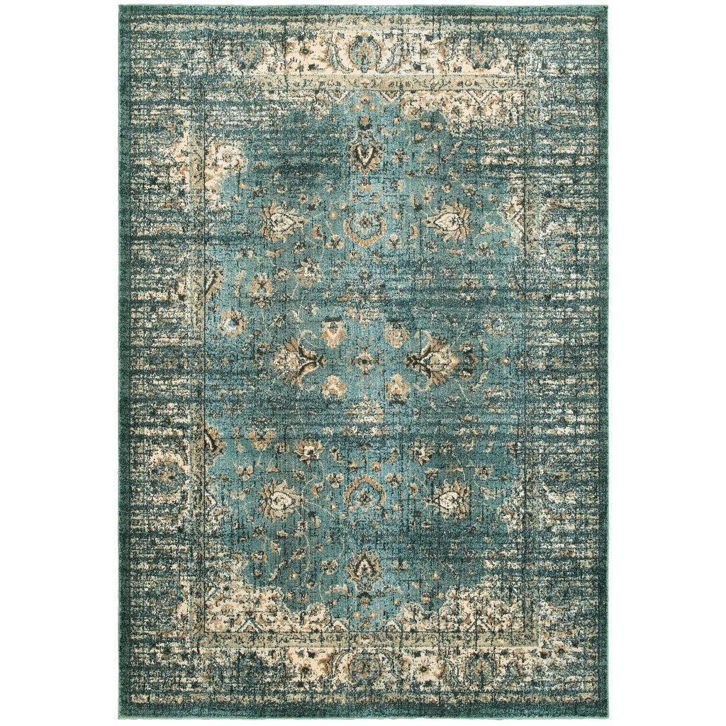 10’ x 13’ Peacock Blue and Ivory Indoor Area Rug