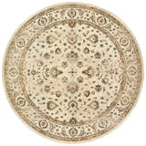 8’ Round Ivory and Gold Distressed Indoor Area Rug