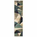 Gray and Teal Geometrics Indoor Runner Rug