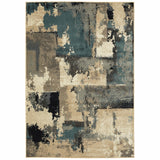 7’ x 9’ Beige and Blue Block Indoor Area Rug