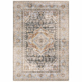 Grey Blue Machine Woven Medallion Indoor Area Rug