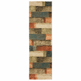 Teal Machine Woven Geometric Bricks Indoor Runner Rug