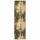 8' Beige Blue Machine Woven Abstract Indoor Runner Rug