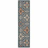 8' Blue Orange Floral Lattice Indoor Outdoor Runner Rug