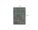 5' x 7' Blue Orange Floral Lattice Indoor Outdoor Area Rug