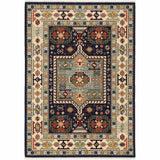 Blue Ivory Machine Woven Medallion Indoor Area Rug