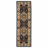 12' Blue Ivory Machine Woven Medallion Indoor Runner Rug