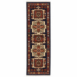 12' Blue Red Machine Woven Medallions Indoor Runner Rug