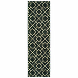 Black Ivory Machine Woven Geometric Diamonds Indoor Runner Rug