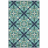 5’x8’ Blue and Green Floral Indoor Outdoor Area Rug