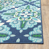 8’ Round Blue and Green Floral Indoor Outdoor Area Rug