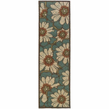 Blue and Brown Floral Indoor Outdoor Runner Rug