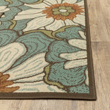 2’x8’ Blue and Brown Floral Indoor Outdoor Runner Rug