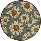 8’ Round Blue and Brown Floral Indoor Outdoor Area Rug