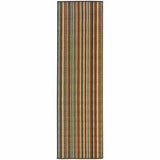 Green and Brown Striped Indoor Outdoor Runner Rug