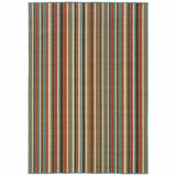 5’x8’ Green and Brown Striped Indoor Outdoor Area Rug