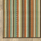 5’x8’ Green and Brown Striped Indoor Outdoor Area Rug