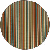 8’ Round Green and Brown Striped Indoor Outdoor Area Rug