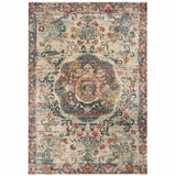 5’x8’ Ivory Distressed Medallion Area Rug