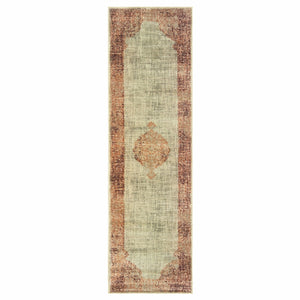 2’x8’ Ivory and Pink Medallion Runner Rug