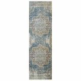 Blue and Ivory Medallion Runner Rug