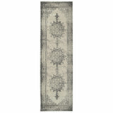 2’x8’ Ivory and Gray Pale Medallion Runner Rug