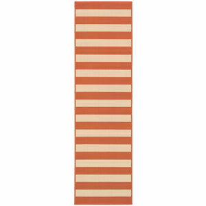 2’x8’ Orange and Ivory Striped Indoor Outdoor Runner Rug