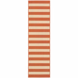 2’x8’ Orange and Ivory Striped Indoor Outdoor Runner Rug