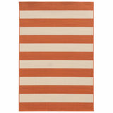 5’x8’ Orange and Ivory Striped Indoor Outdoor Area Rug