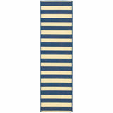 Blue and Ivory Striped Indoor Outdoor Runner Rug