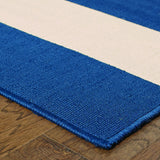 2’x8’ Blue and Ivory Striped Indoor Outdoor Runner Rug