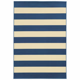 5’x8’ Blue and Ivory Striped Indoor Outdoor Area Rug