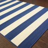 5’x8’ Blue and Ivory Striped Indoor Outdoor Area Rug