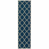 Blue and Ivory Trellis Indoor Outdoor Runner Rug