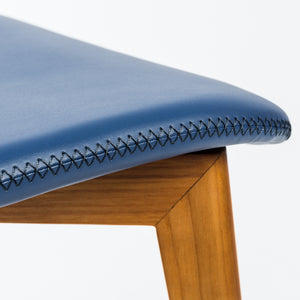 Mai Side Chair in Blue Leatherette with Walnut Stained Solid Wood Legs - Set of 2