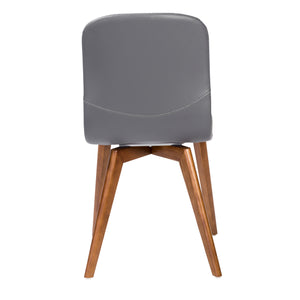 Mai Side Chair in Gray Leatherette with Walnut Stained Solid Wood Legs - Set of 2