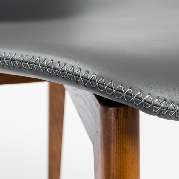 Mai Side Chair in Gray Leatherette with Walnut Stained Solid Wood Legs - Set of 2