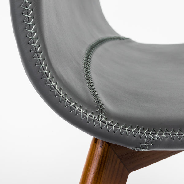 Mai Side Chair in Gray Leatherette with Walnut Stained Solid Wood Legs - Set of 2