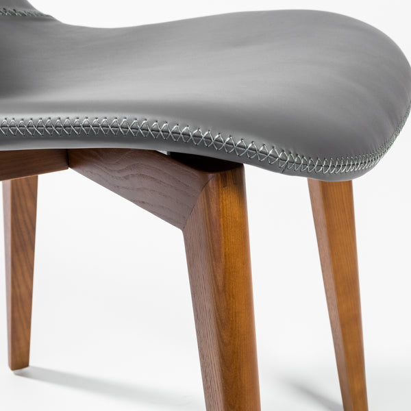 Mai Side Chair in Gray Leatherette with Walnut Stained Solid Wood Legs - Set of 2