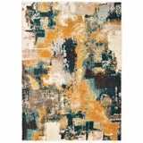 7’x10’ Blue and Gold Abstract Strokes Area Rug